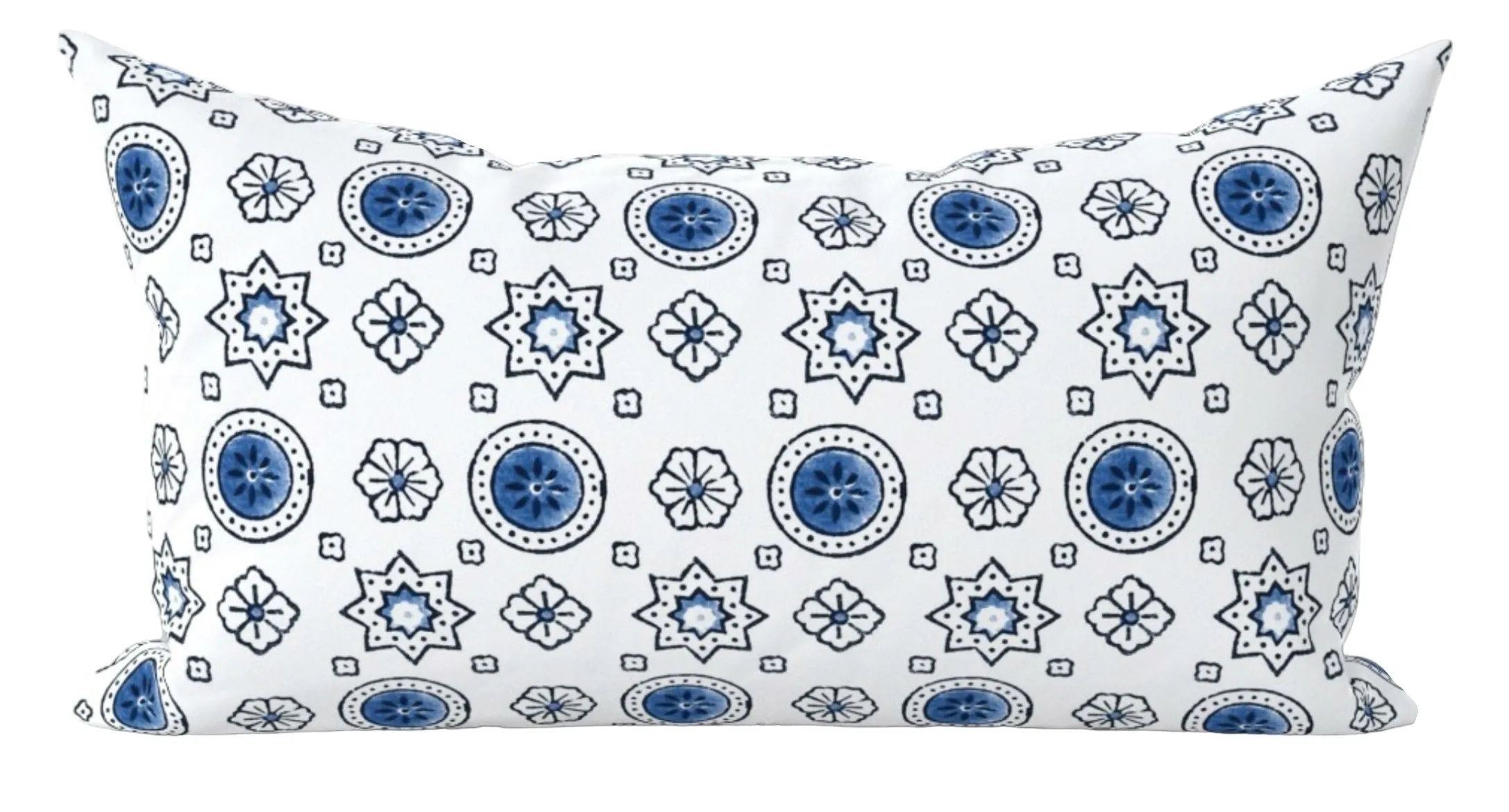 Blue and White “Moroccan Stars” Block Printed Linen Pillow Cover: Available in 10 Sizes