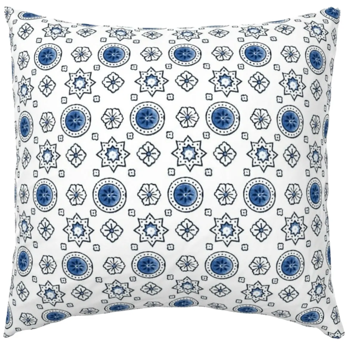 Blue and White “Moroccan Stars” Block Printed Linen Pillow Cover: Available in 10 Sizes