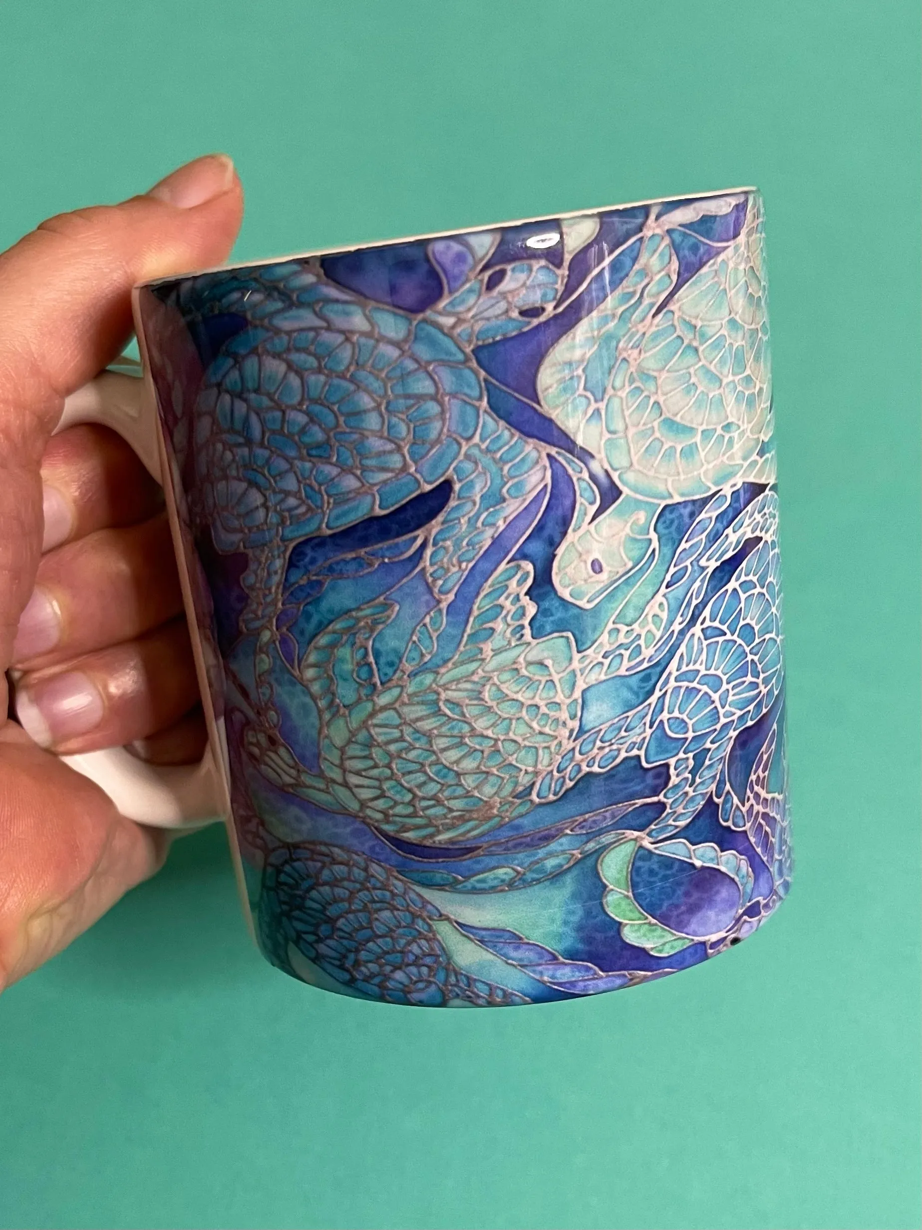 Blue Aqua Turtles Mug and Coaster - Extra Large & Regular Mug Sizes Turtles Lovers Mug Gift Box Set -