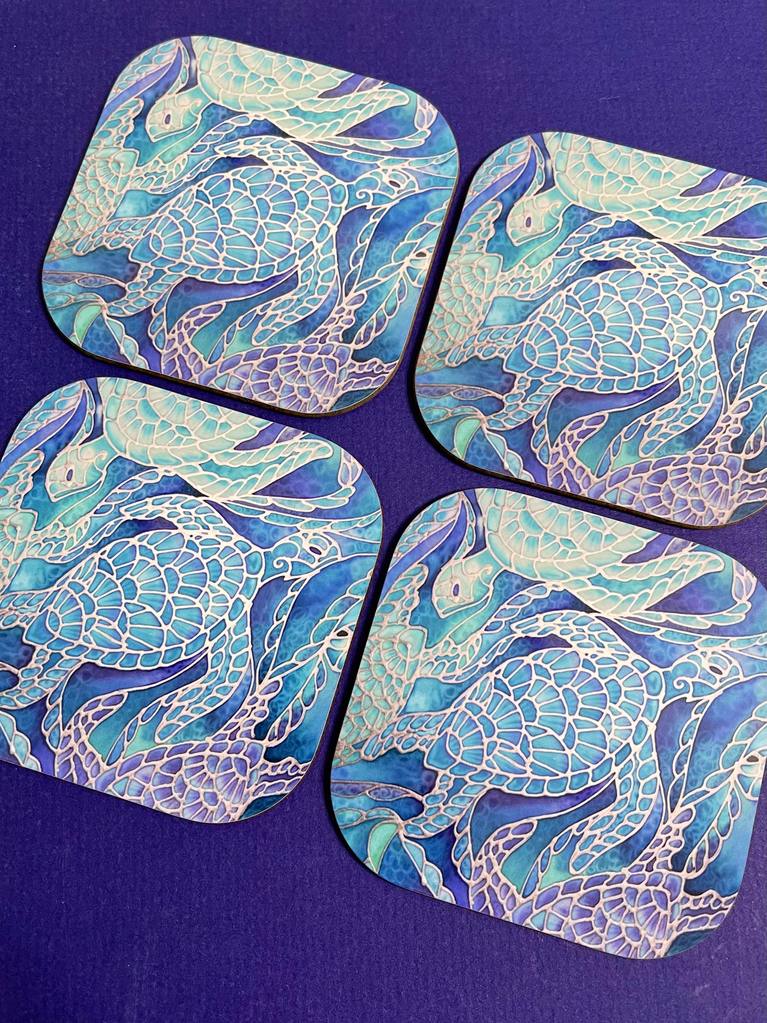 Blue Aqua Turtles Mug and Coaster - Extra Large & Regular Mug Sizes Turtles Lovers Mug Gift Box Set -