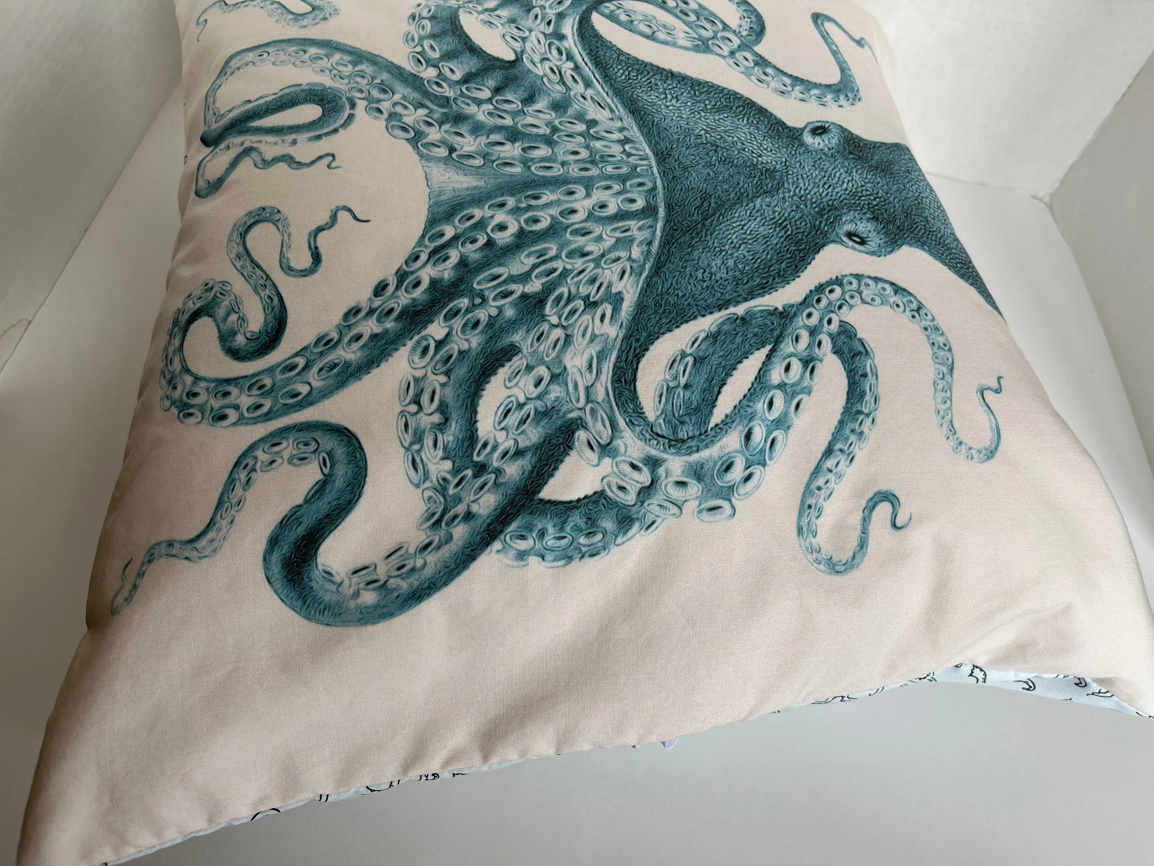 Blue Octopus Pillow Cover, Ocean Themed Decor