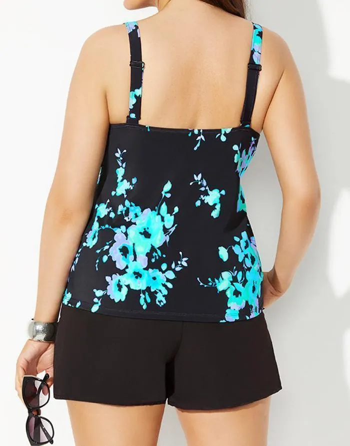 Blue Poppy Flared Tankini Top