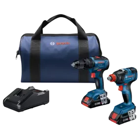 BOSCH 18V 2-Tool Combo Kit w/ 1/2" Hammer Drill/Driver, 2-IN-1 1/4" & 1/2" Bit/Socket Impact Driver/Wrench