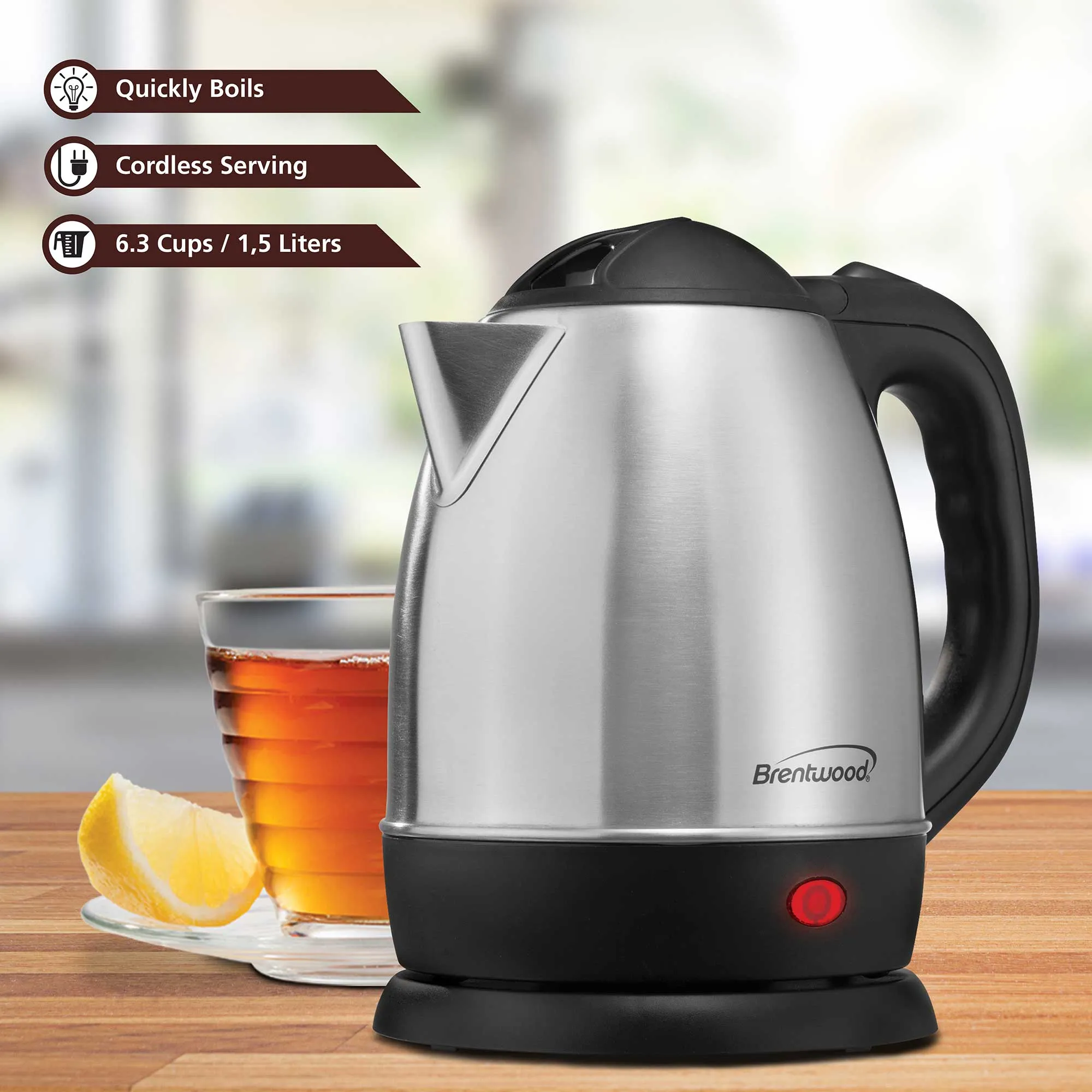 Brentwood KT-1780 1.5L Stainless Steel Cordless Electric Kettle