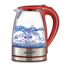 Brentwood KT-1900R 1.7L Cordless Glass Electric Kettle, Red