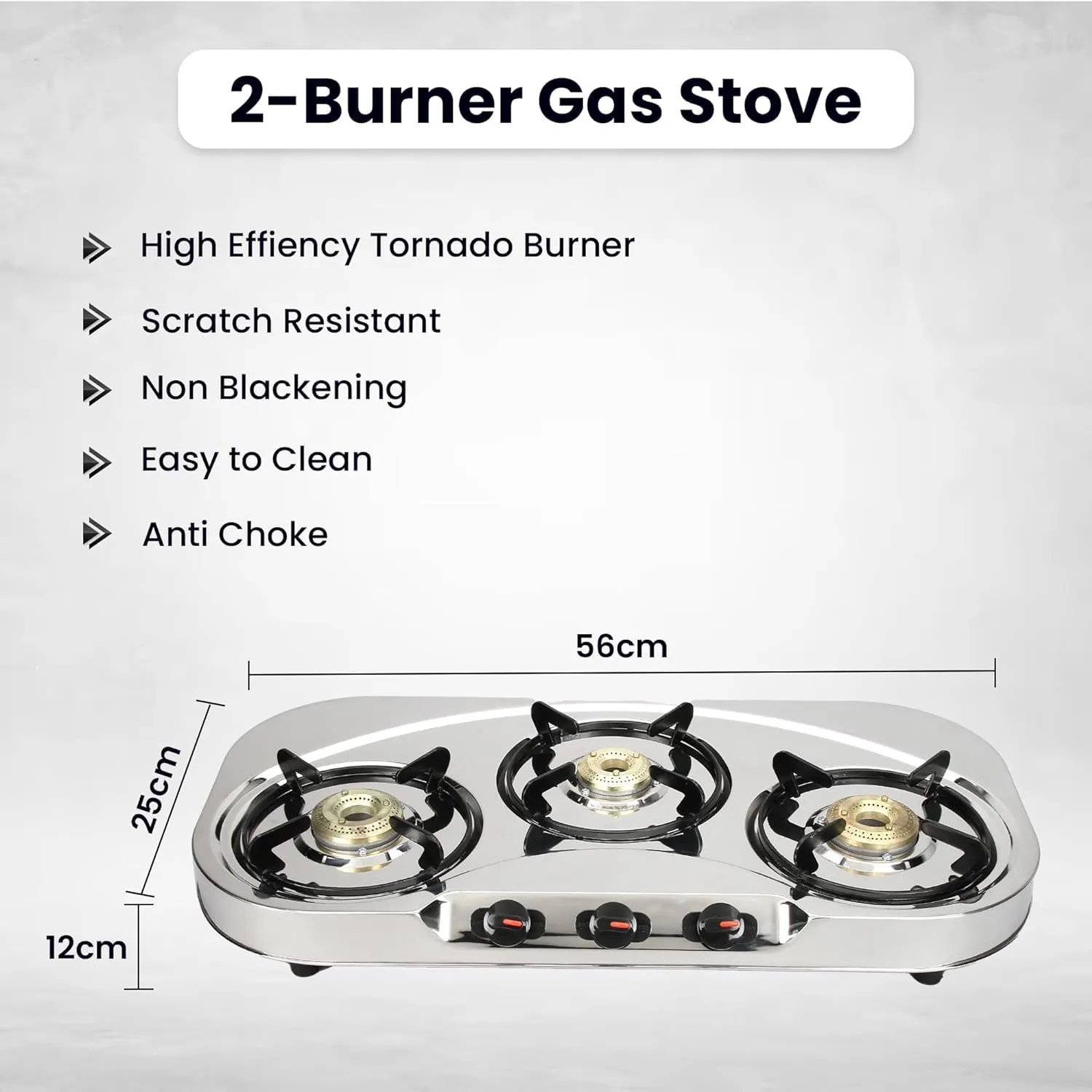 Candes Stainless Steel 3 Burner Manual Oval Gas Stove |Die Cast Alloy Tornado Burner | Gas stove Chulha| Gas Stove 3 burner Steel| LPG Compatible |ISI Certified | Door Step Service| Pack of 2