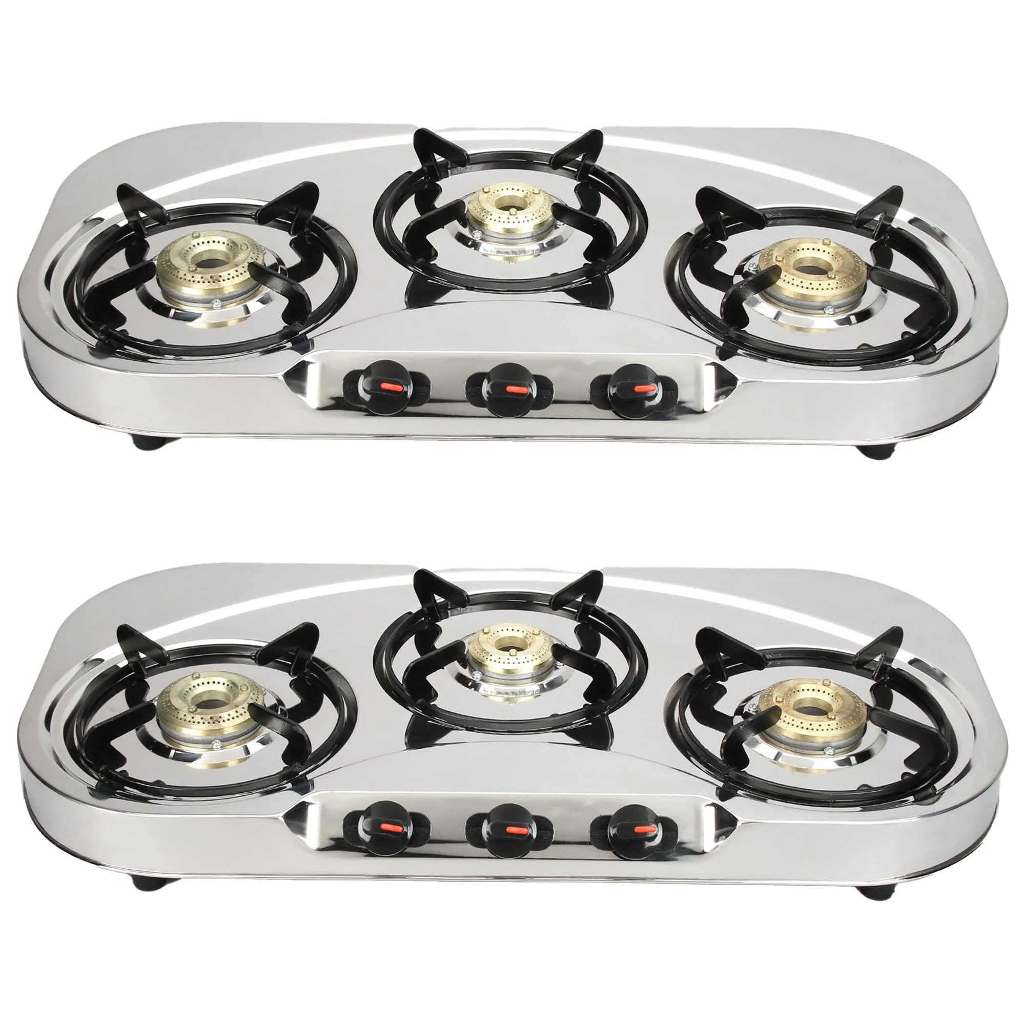 Candes Stainless Steel 3 Burner Manual Oval Gas Stove |Die Cast Alloy Tornado Burner | Gas stove Chulha| Gas Stove 3 burner Steel| LPG Compatible |ISI Certified | Door Step Service| Pack of 2