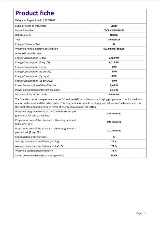 Candy CSOEC10DCGR0 10Kg Freestanding Condenser Tumble Dryer