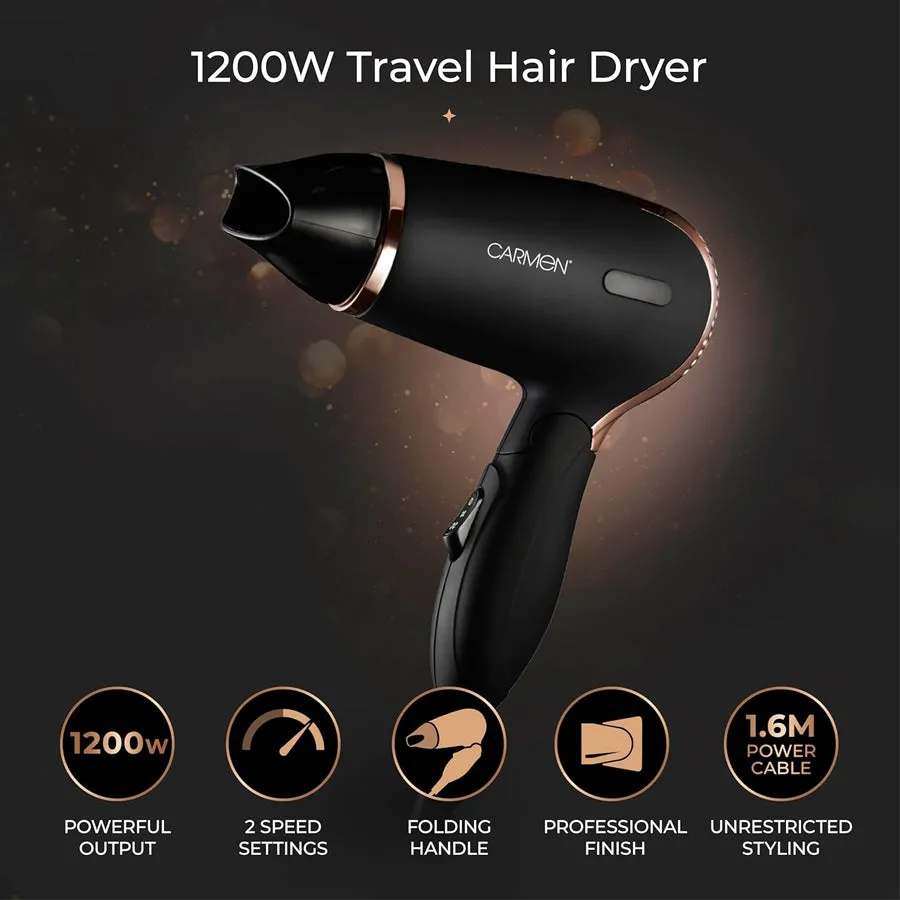 Carmen Noir Lightweight Travel Hair Dryer 1200W