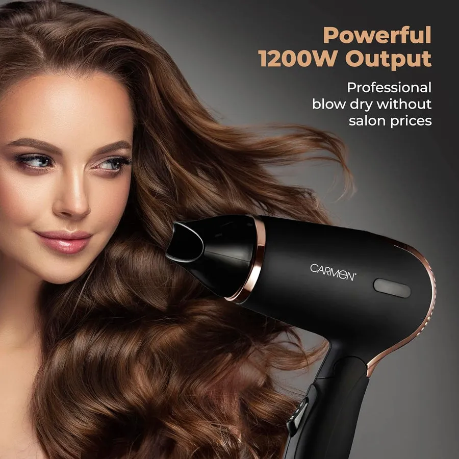 Carmen Noir Lightweight Travel Hair Dryer 1200W