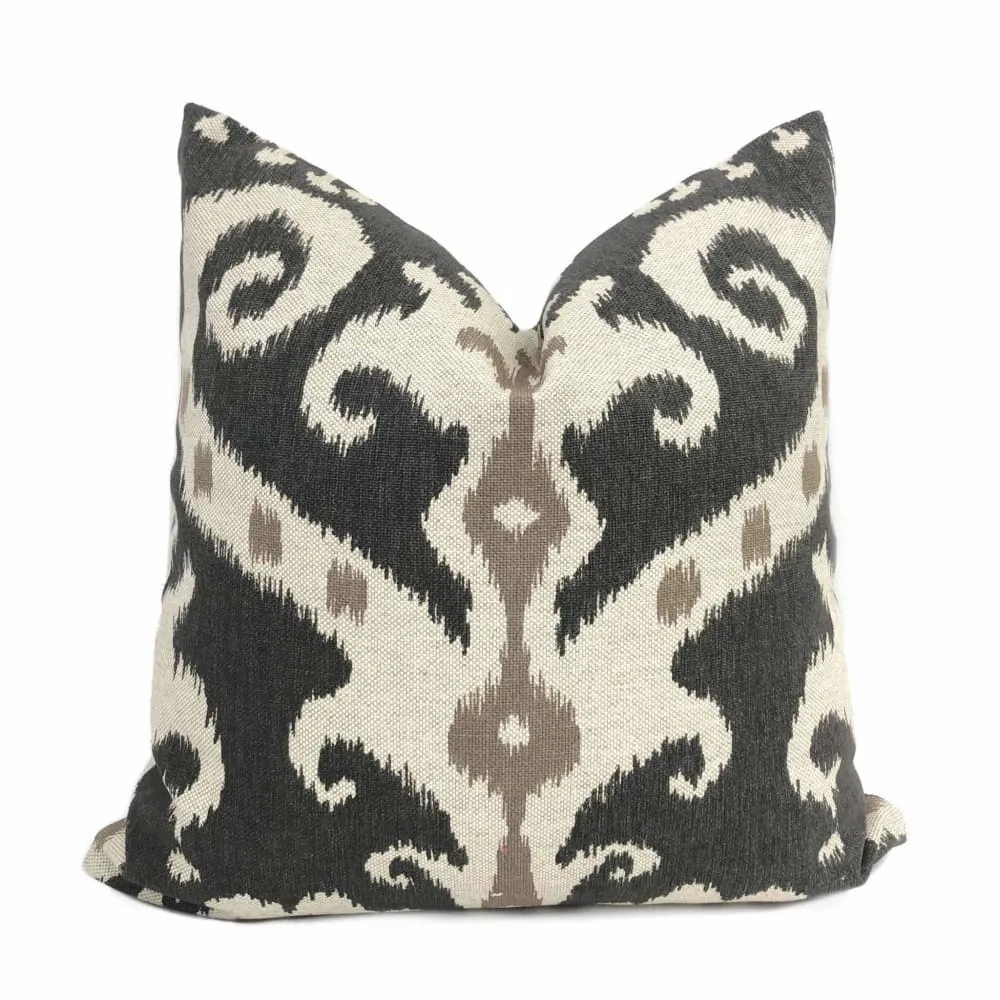 Casbah Charcoal Taupe Beige Ethnic Ikat Pillow Cover (Made from Lacefield Designs Fabric)