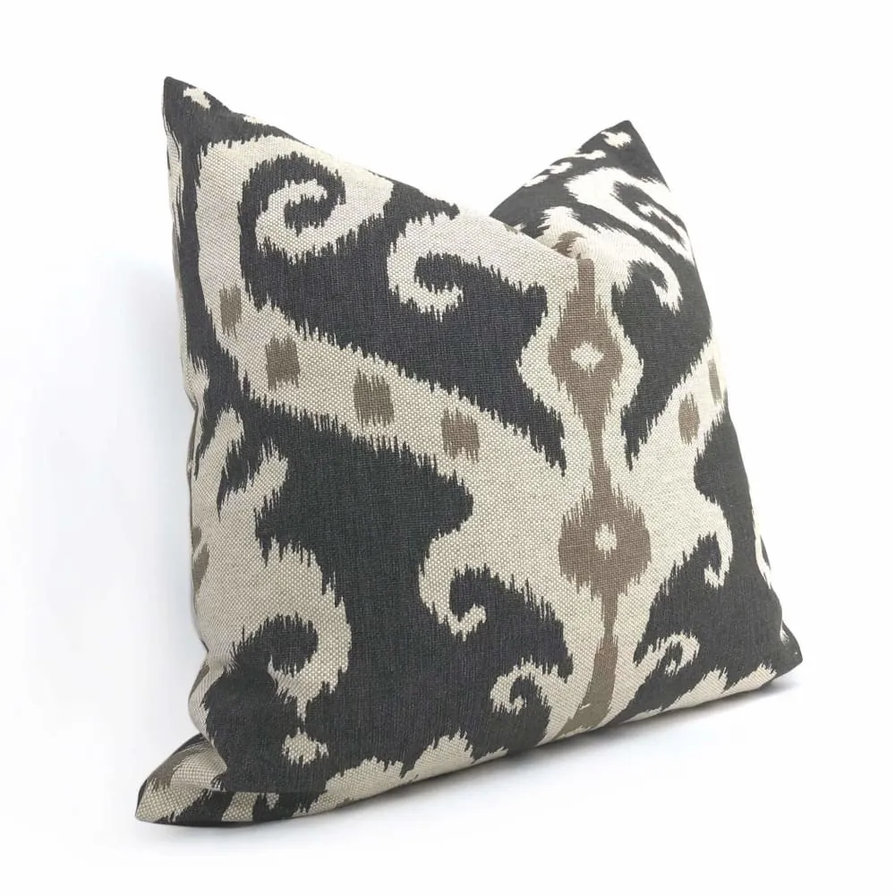 Casbah Charcoal Taupe Beige Ethnic Ikat Pillow Cover (Made from Lacefield Designs Fabric)