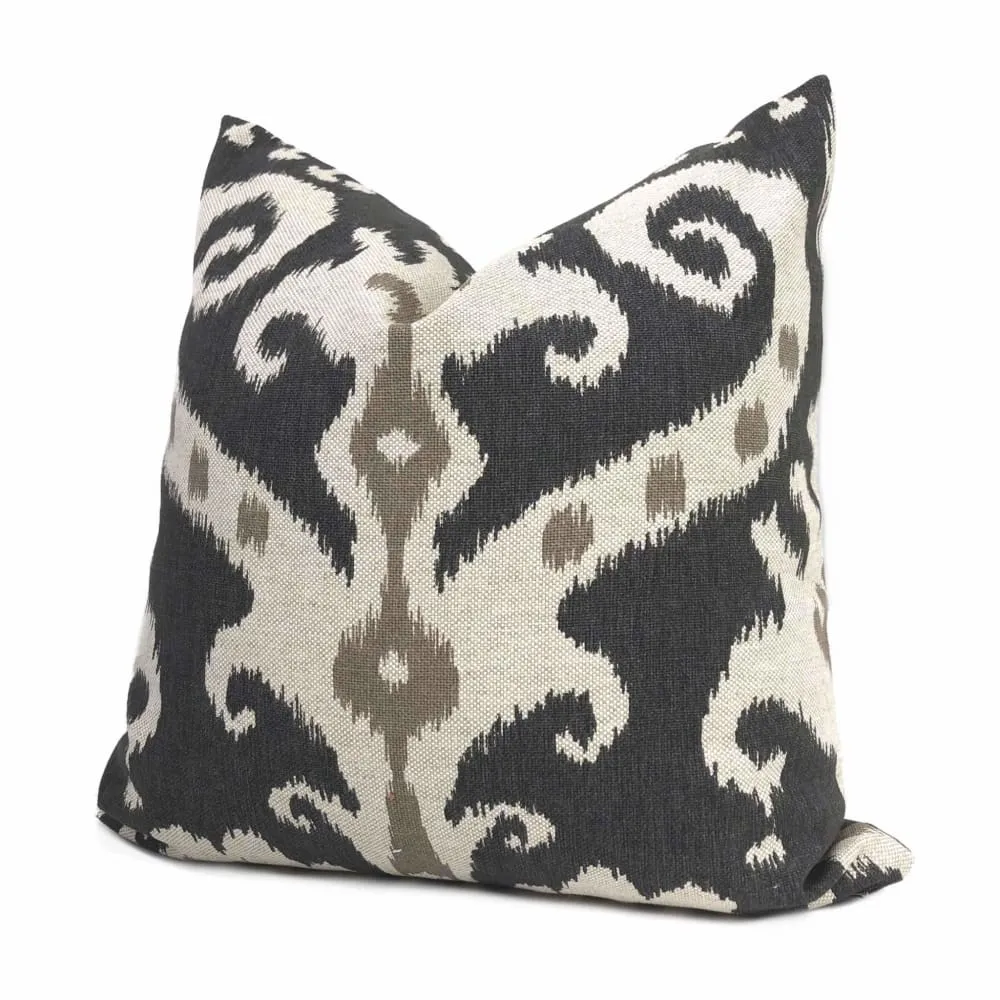 Casbah Charcoal Taupe Beige Ethnic Ikat Pillow Cover (Made from Lacefield Designs Fabric)