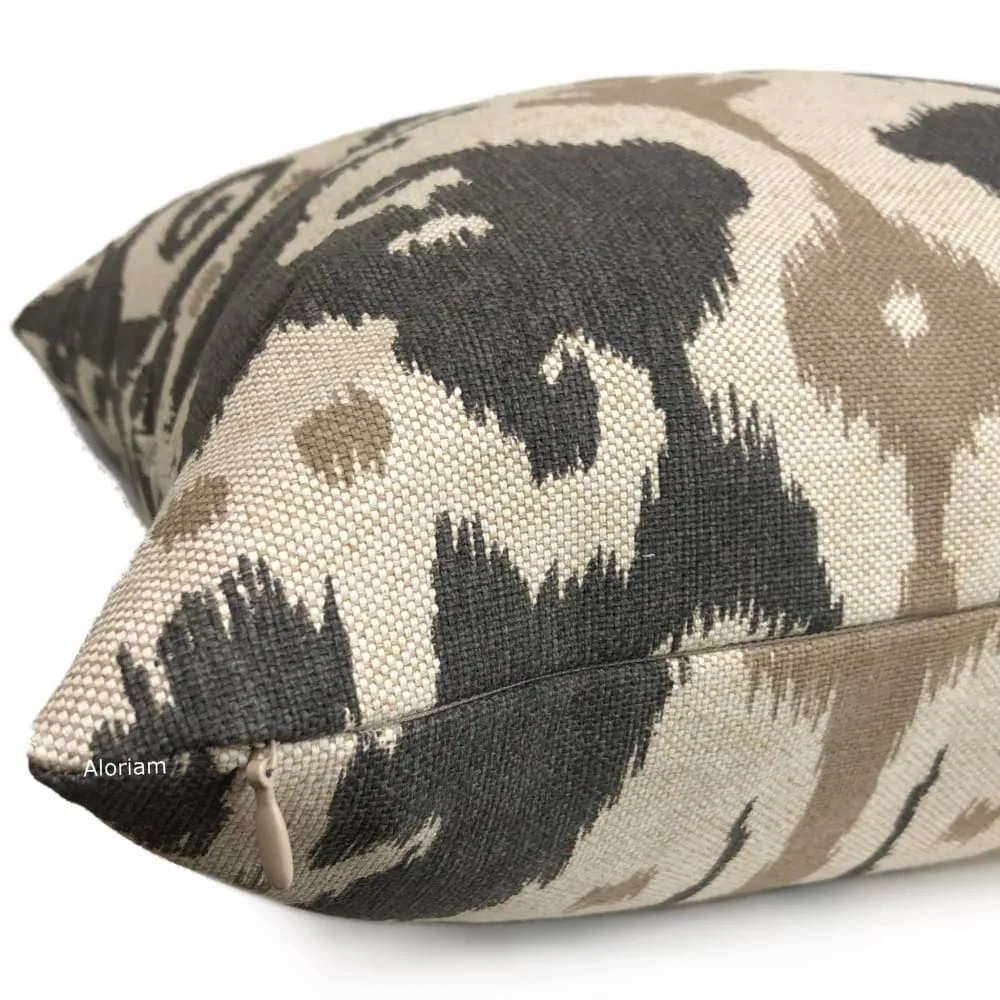 Casbah Charcoal Taupe Beige Ethnic Ikat Pillow Cover (Made from Lacefield Designs Fabric)