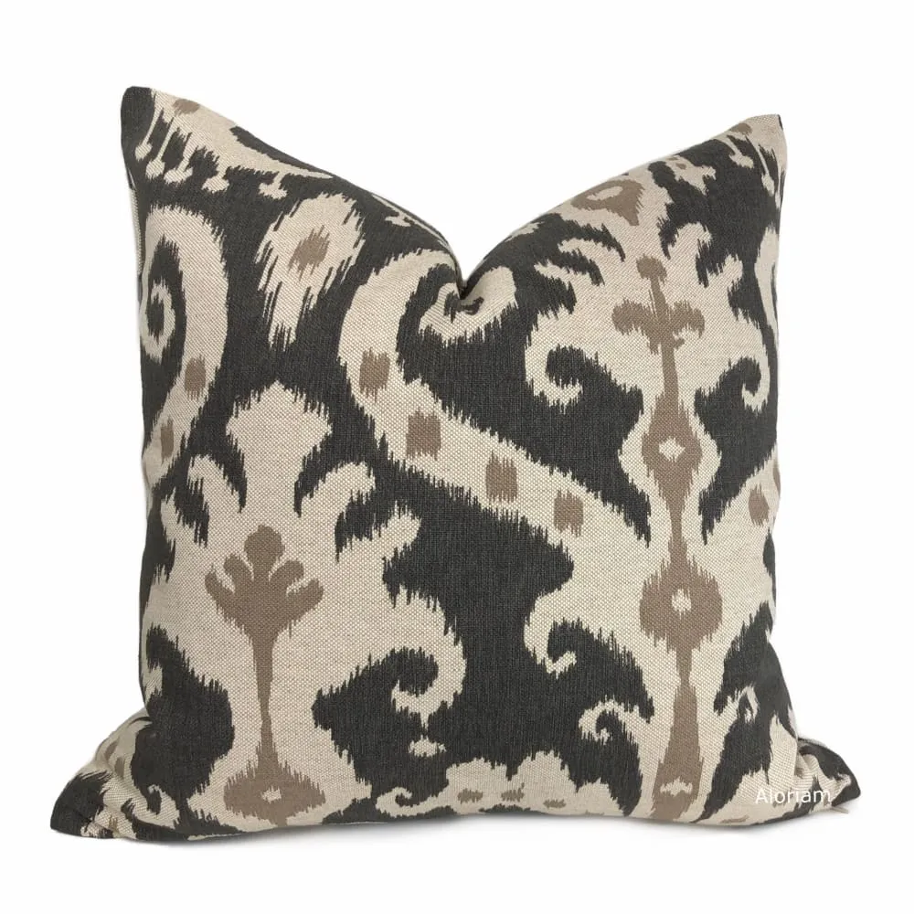 Casbah Charcoal Taupe Beige Ethnic Ikat Pillow Cover (Made from Lacefield Designs Fabric)