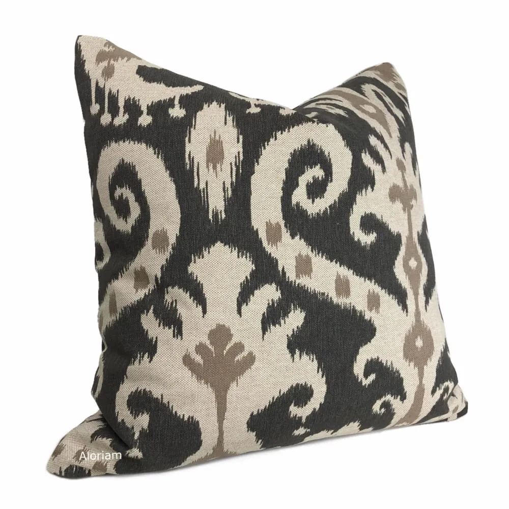 Casbah Charcoal Taupe Beige Ethnic Ikat Pillow Cover (Made from Lacefield Designs Fabric)