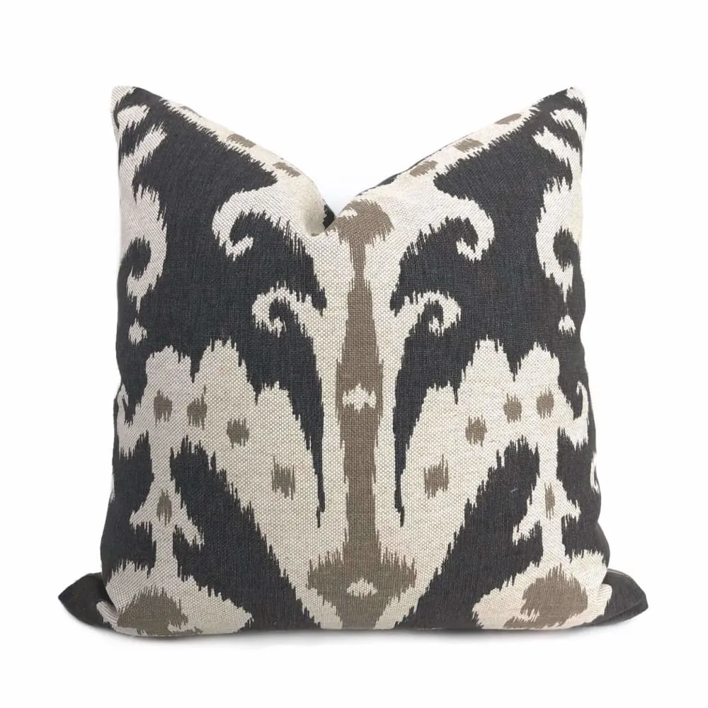 Casbah Charcoal Taupe Beige Ethnic Ikat Pillow Cover (Made from Lacefield Designs Fabric)