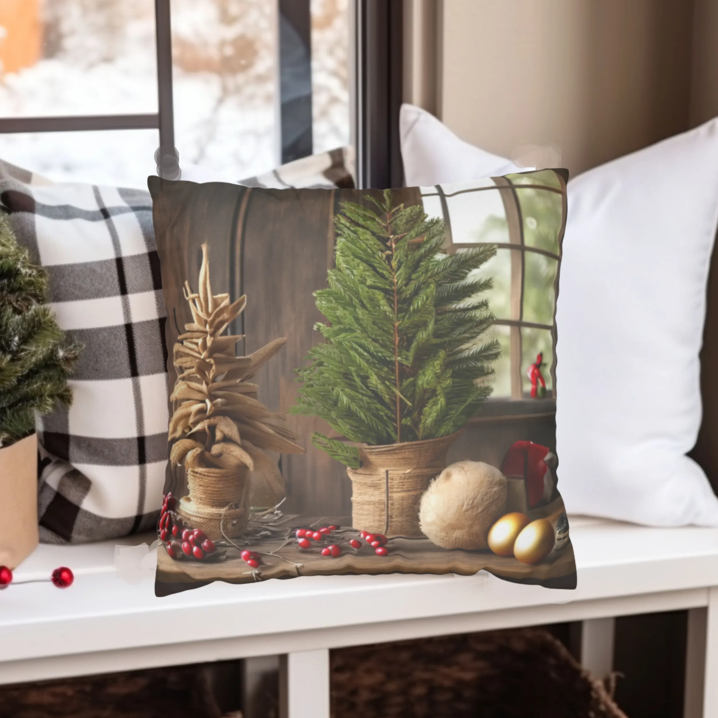 Christmas Pillow Covers, Rustic Country Square covers, Farmhouse Decor Pillowcases Set, Farmhouse Landscapes