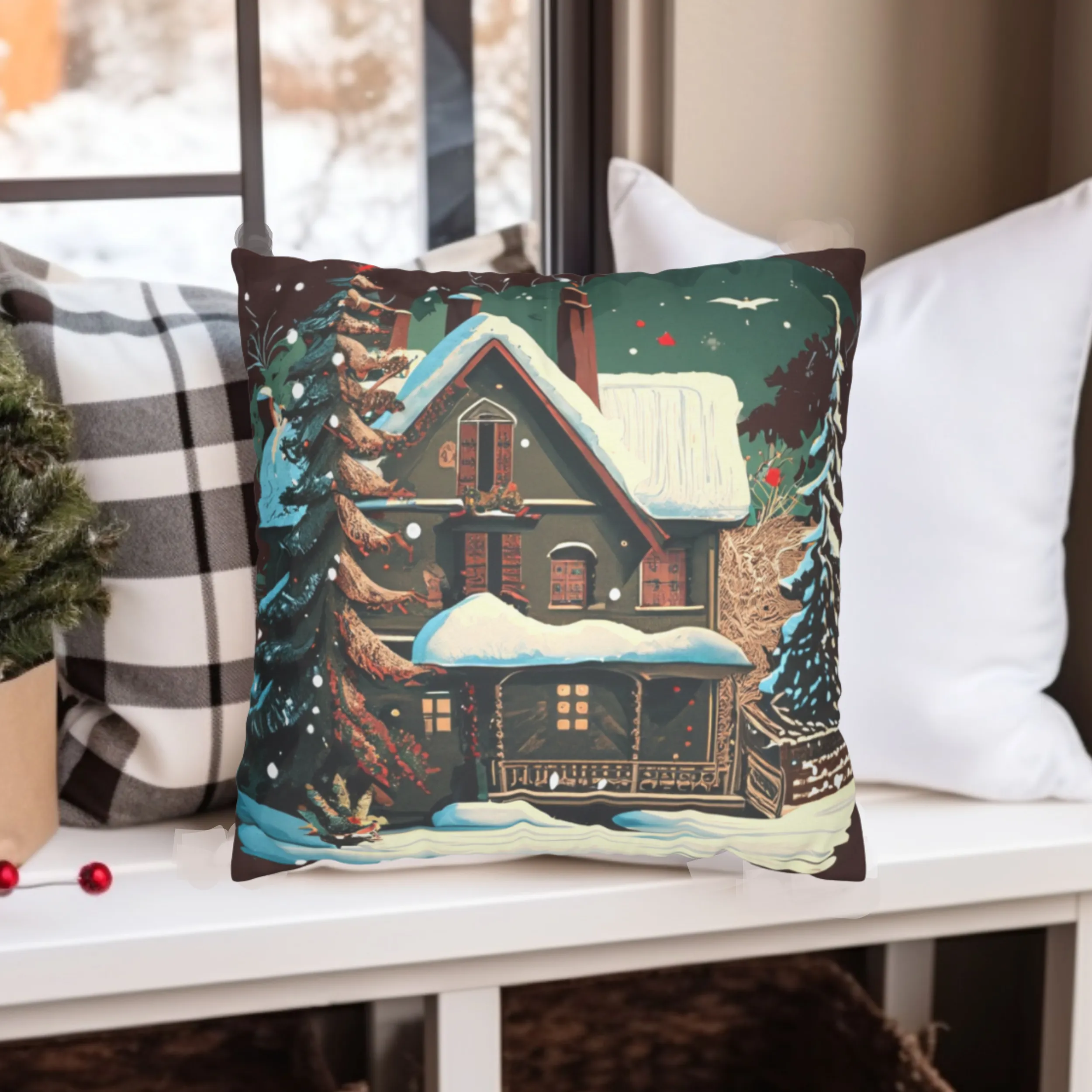 Christmas Pillow Covers, Rustic Country Square covers, Farmhouse Decor Pillowcases Set, Farmhouse Landscapes