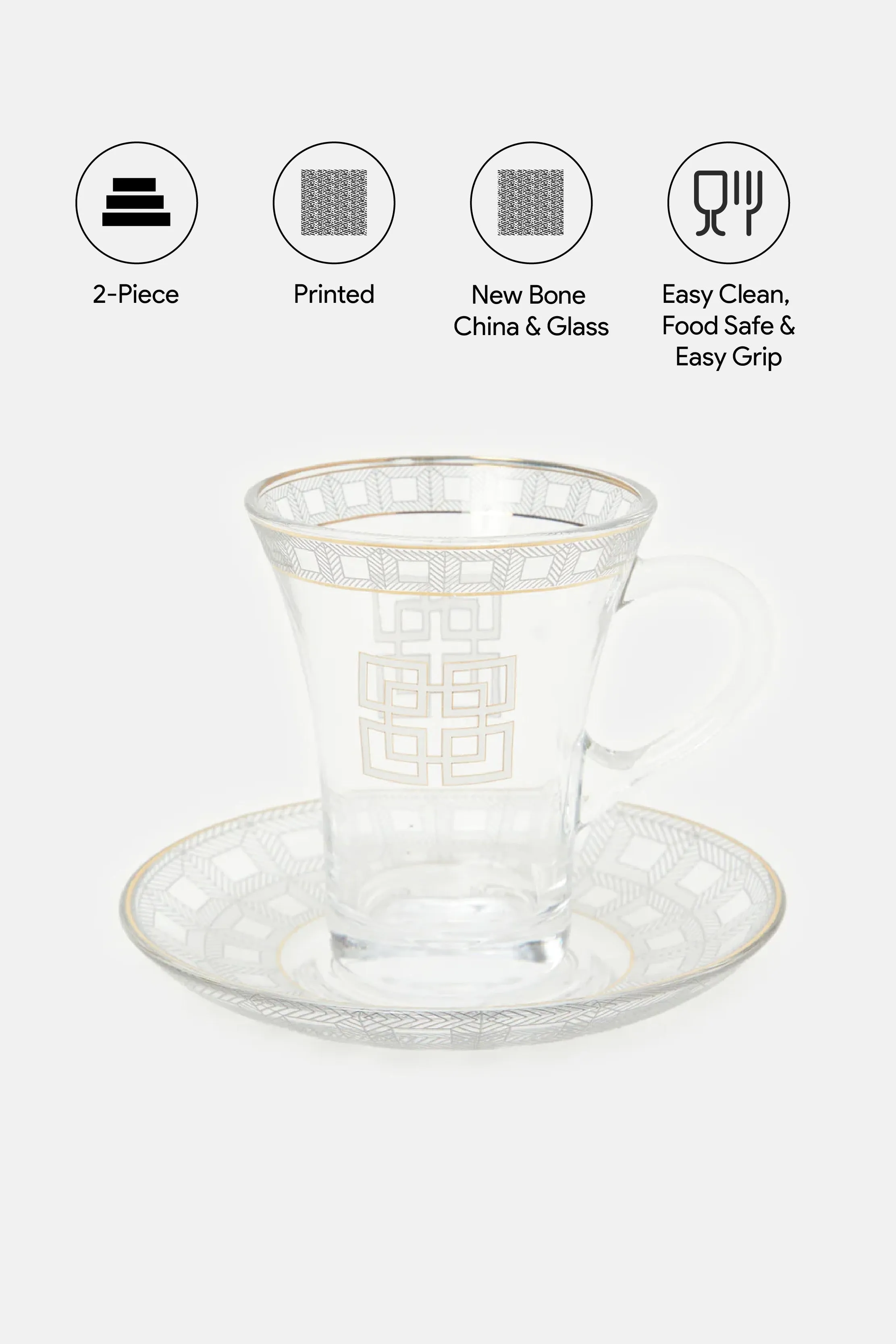 Clear Geometric Glass Tea Cup & Saucer (2 Piece)