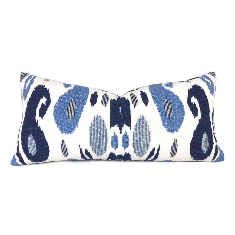 (CLEARANCE) Fazil Ikat Blue White Cotton Linen Print Pillow Cover (John Robshaw Designer Fabric)