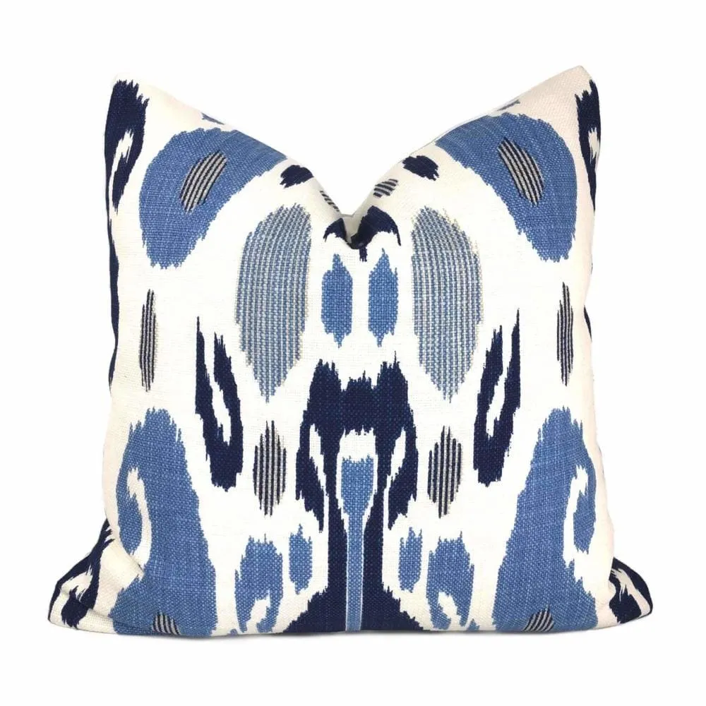 (CLEARANCE) Fazil Ikat Blue White Cotton Linen Print Pillow Cover (John Robshaw Designer Fabric)