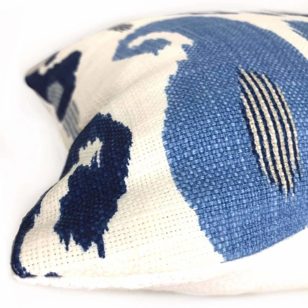 (CLEARANCE) Fazil Ikat Blue White Cotton Linen Print Pillow Cover (John Robshaw Designer Fabric)