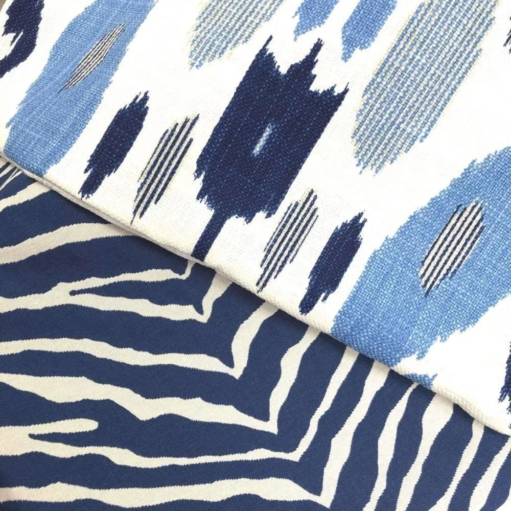 (CLEARANCE) Fazil Ikat Blue White Cotton Linen Print Pillow Cover (John Robshaw Designer Fabric)