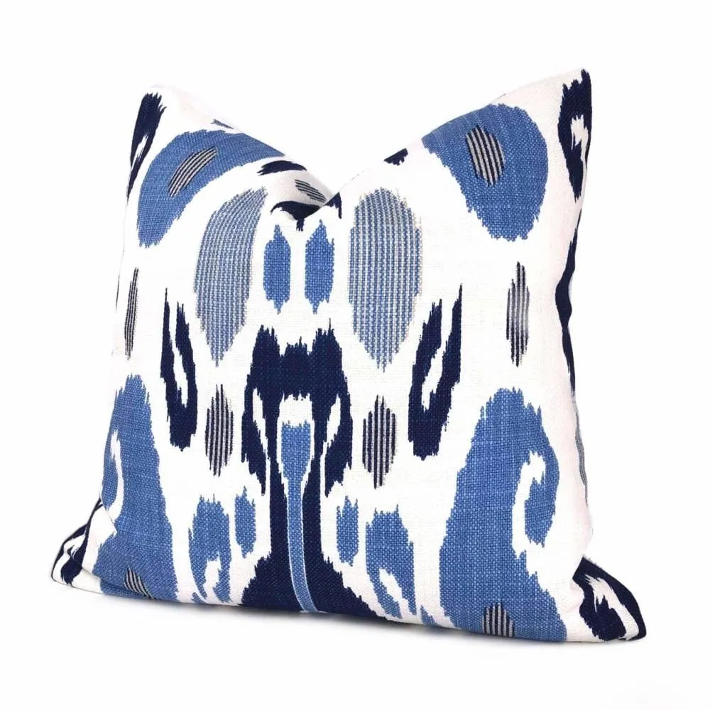 (CLEARANCE) Fazil Ikat Blue White Cotton Linen Print Pillow Cover (John Robshaw Designer Fabric)