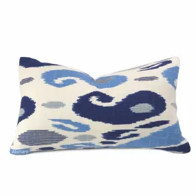 (CLEARANCE) Fazil Ikat Blue White Cotton Linen Print Pillow Cover (John Robshaw Designer Fabric)