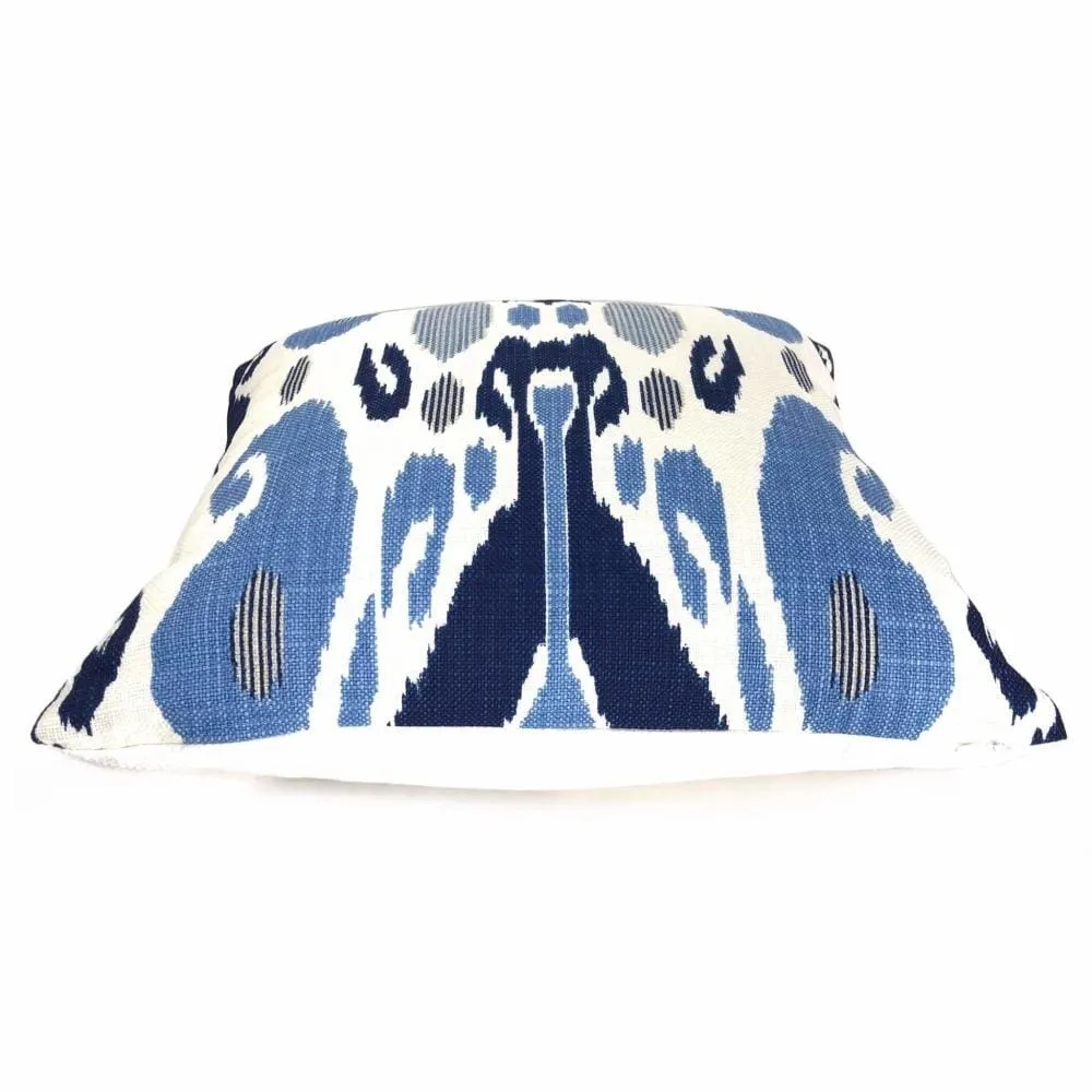 (CLEARANCE) Fazil Ikat Blue White Cotton Linen Print Pillow Cover (John Robshaw Designer Fabric)