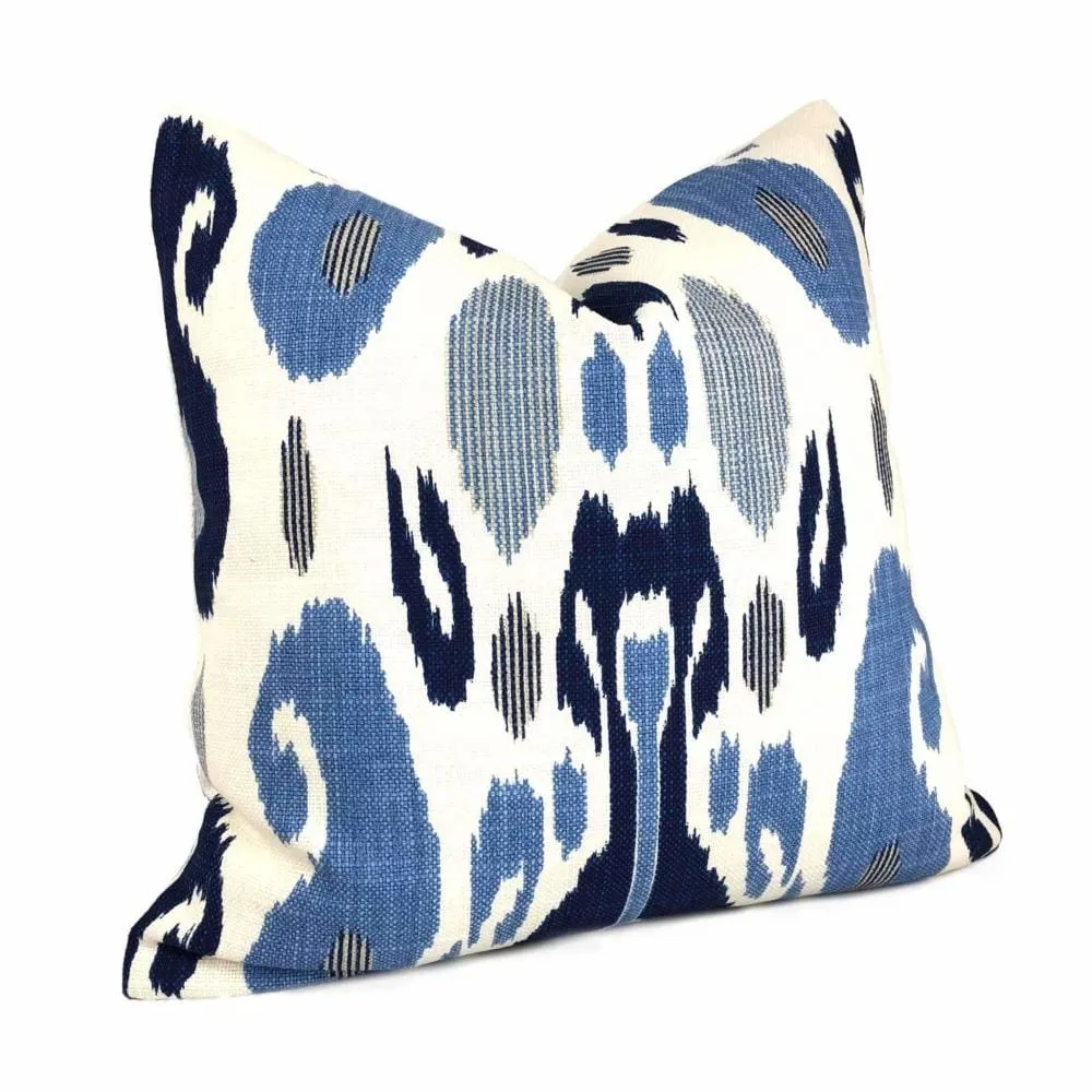 (CLEARANCE) Fazil Ikat Blue White Cotton Linen Print Pillow Cover (John Robshaw Designer Fabric)