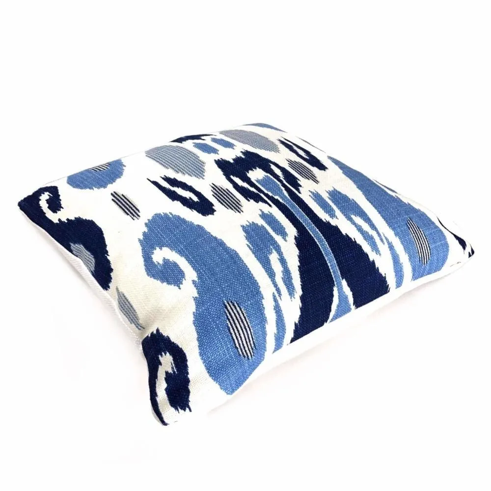 (CLEARANCE) Fazil Ikat Blue White Cotton Linen Print Pillow Cover (John Robshaw Designer Fabric)