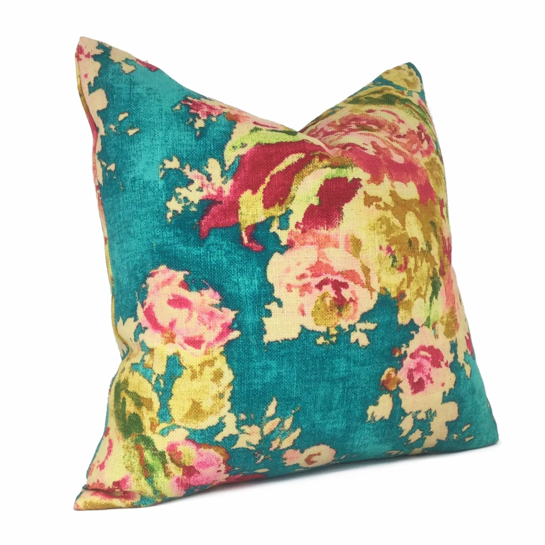 (CLEARANCE) Turquoise Teal Aphrodite Floral Cotton Linen Pillow Cover