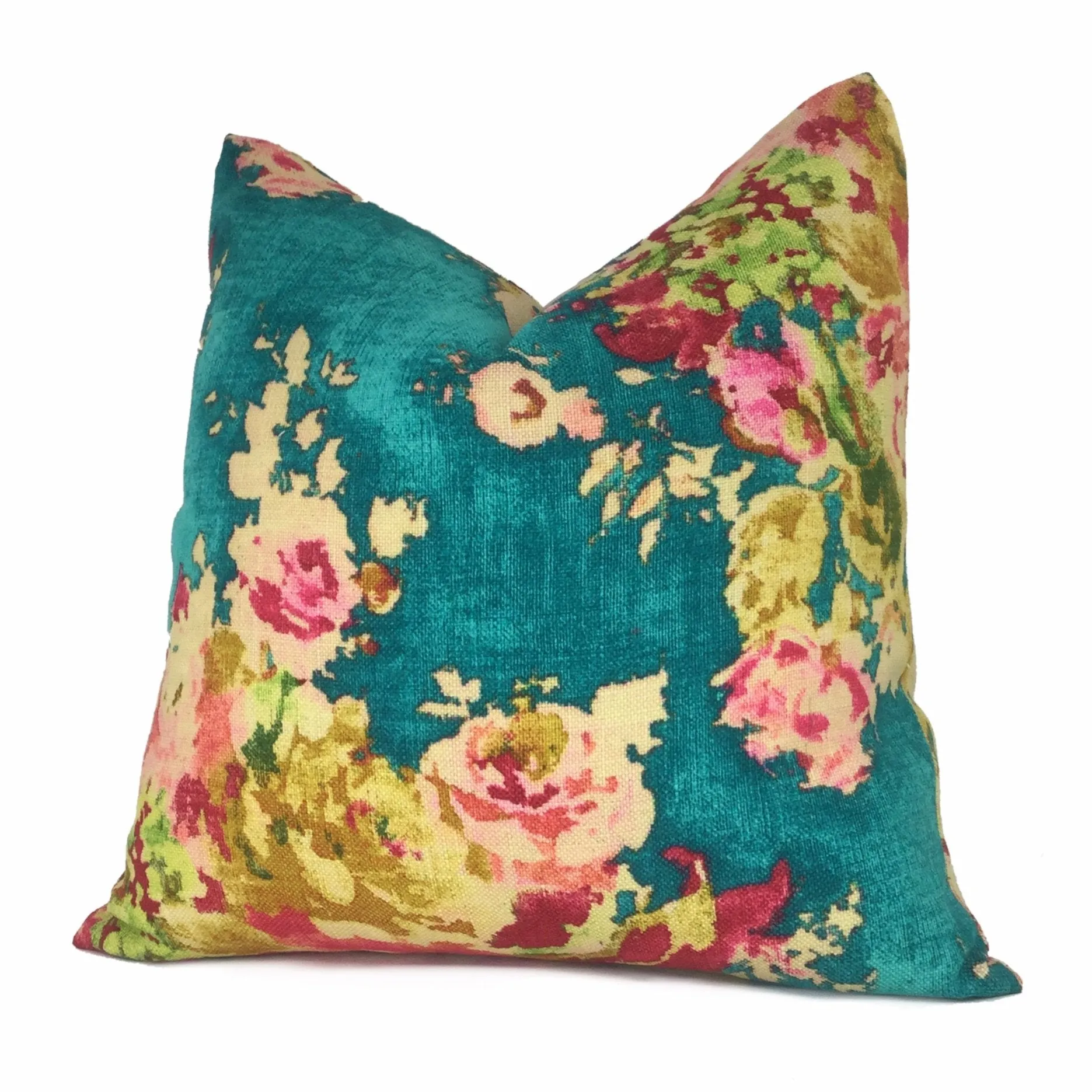 (CLEARANCE) Turquoise Teal Aphrodite Floral Cotton Linen Pillow Cover