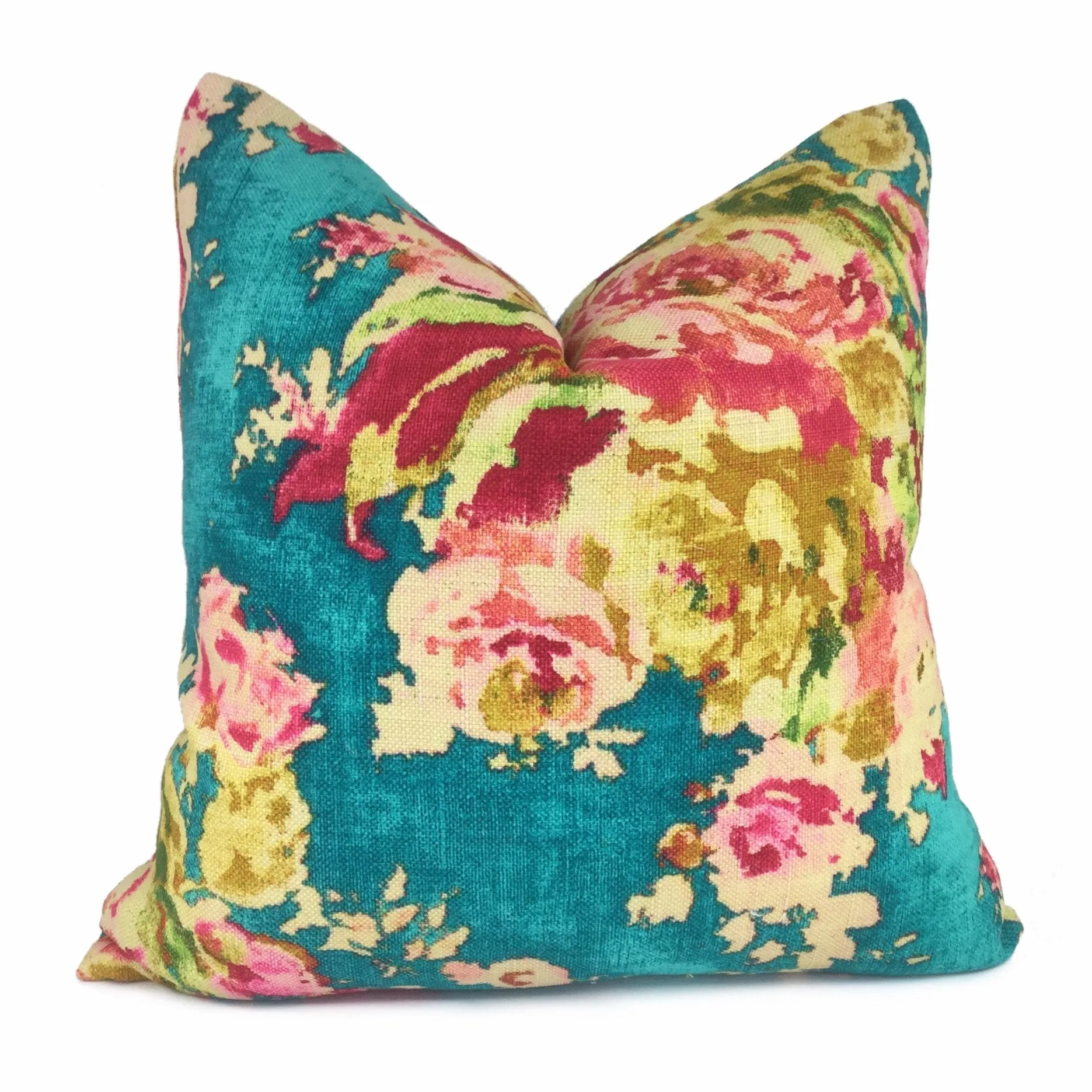 (CLEARANCE) Turquoise Teal Aphrodite Floral Cotton Linen Pillow Cover