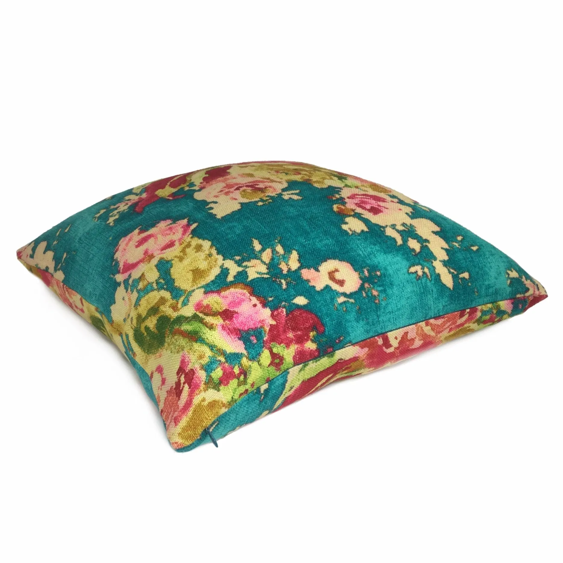 (CLEARANCE) Turquoise Teal Aphrodite Floral Cotton Linen Pillow Cover