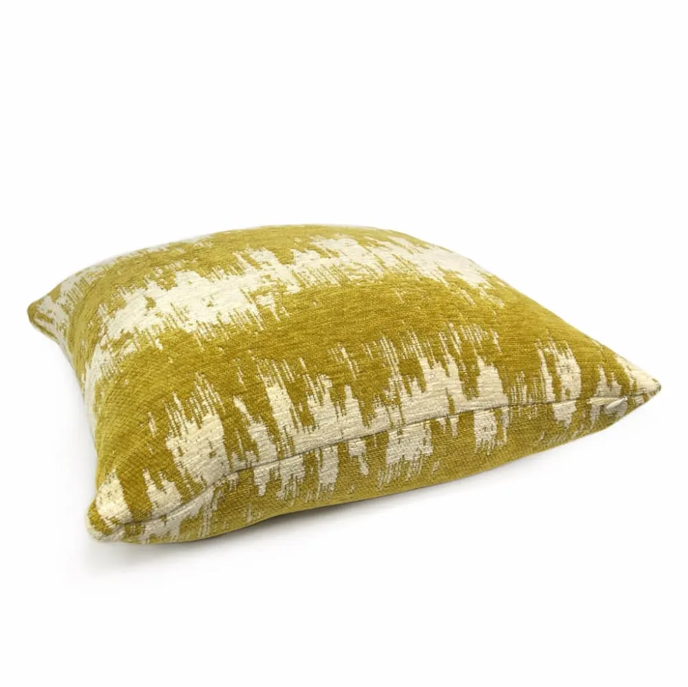 (CLEARANCE) Ziggy Mustard Cream Jagged Stripes Chenille Pillow Cover