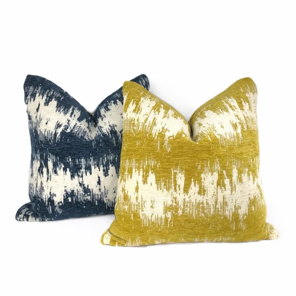 (CLEARANCE) Ziggy Mustard Cream Jagged Stripes Chenille Pillow Cover