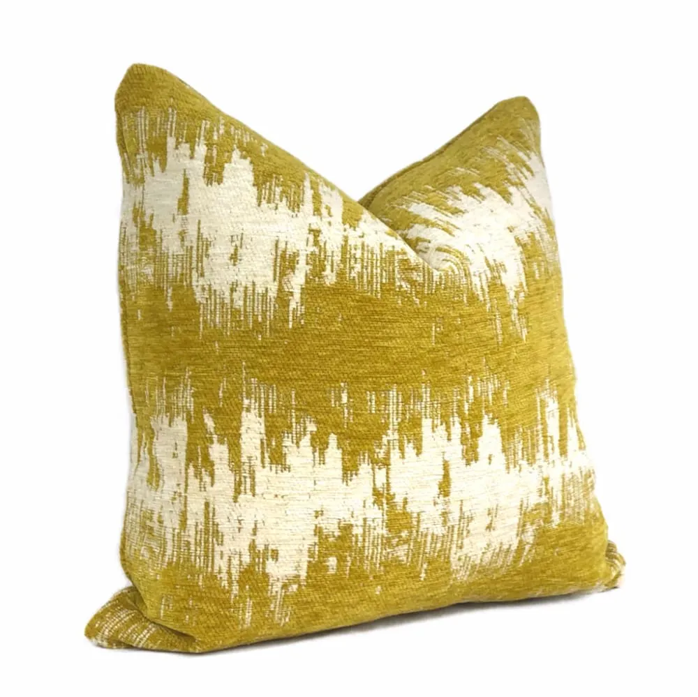 (CLEARANCE) Ziggy Mustard Cream Jagged Stripes Chenille Pillow Cover