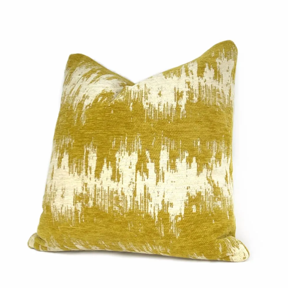 (CLEARANCE) Ziggy Mustard Cream Jagged Stripes Chenille Pillow Cover