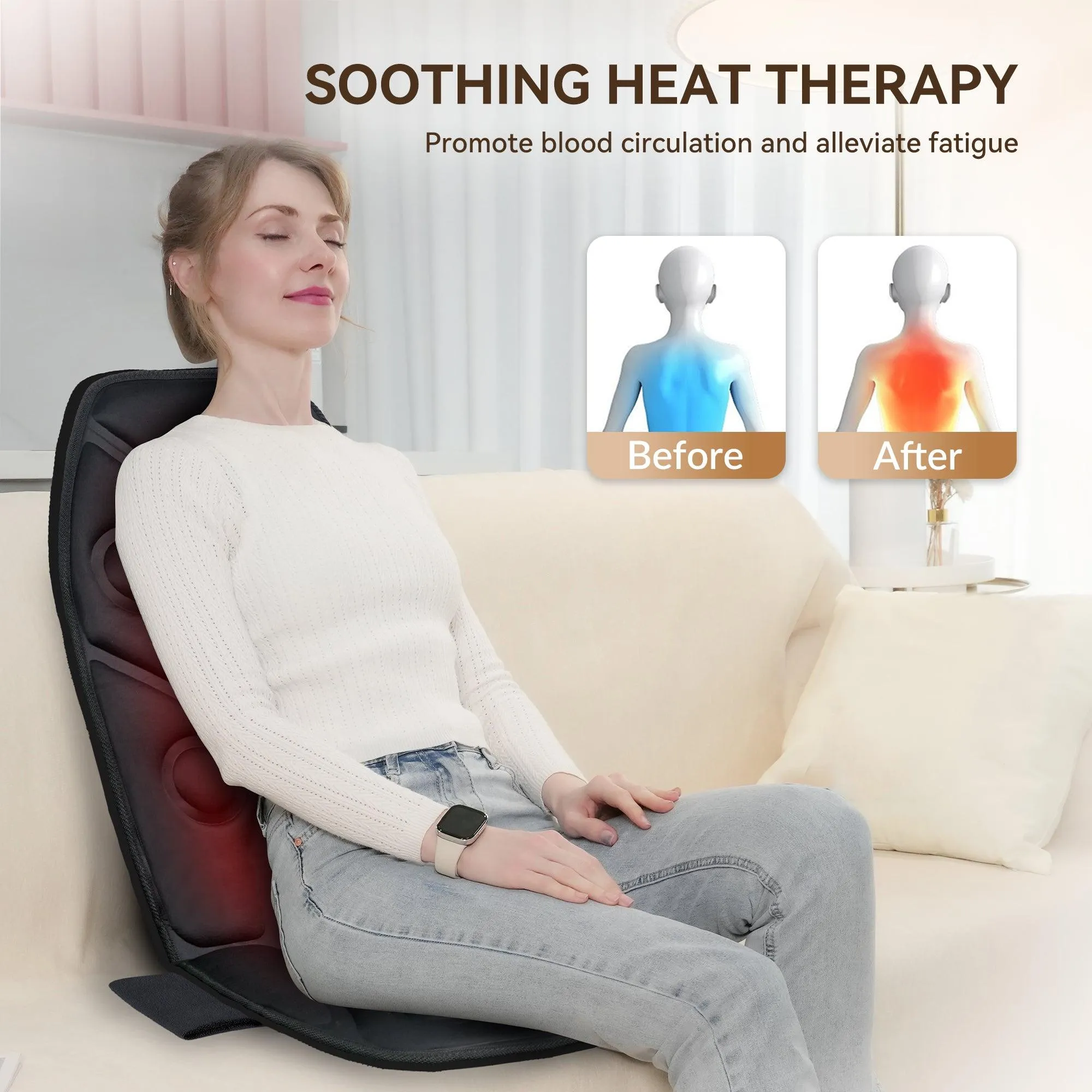 Comfier Back Massager Chair Pad, Electric Heated Massage Seat Cushion, Black - CF-2806WM