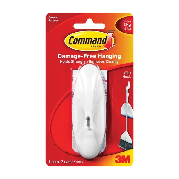 Command 17069 Wire Hook, 5 lb, 1-Hook, Metal/Plastic, White