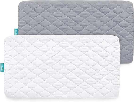 Crib Mattress Protector/ Pad Cover - 2 Pack, Ultra Soft Microfiber, Waterproof, Grey & White (for Standard Crib/ Toddler Bed)