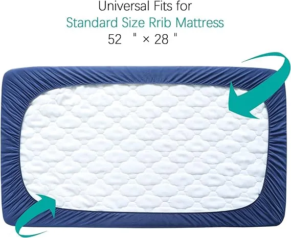 Crib Mattress Protector/ Pad Cover - Ultra Soft Microfiber, Waterproof, Navy (for Standard Crib/ Toddler Bed)