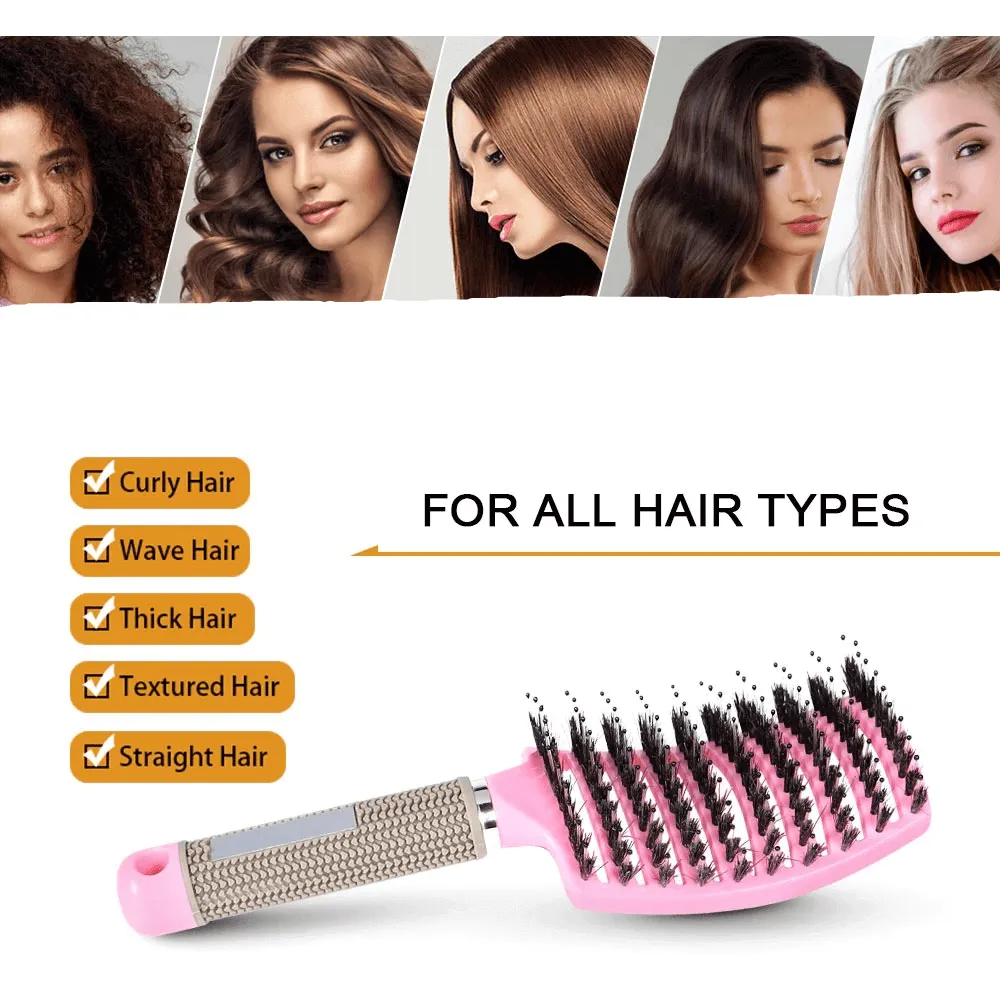 Curved Vented Hair Scalp Massage Brush - Anti-Static Detangling Comb for Curly Hair Styling and Salon Use