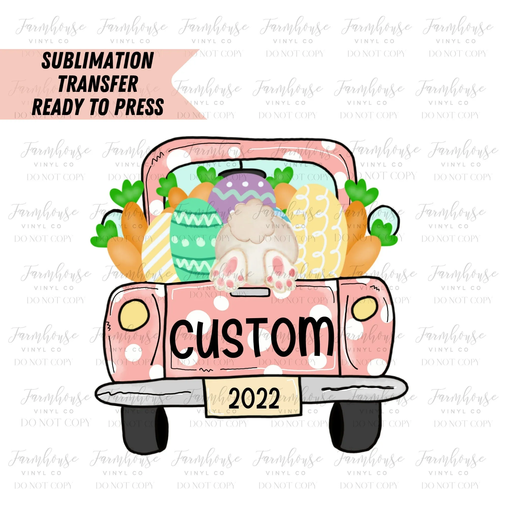 Custom Easter Bunny Truck Ready to Press Sublimation Transfer