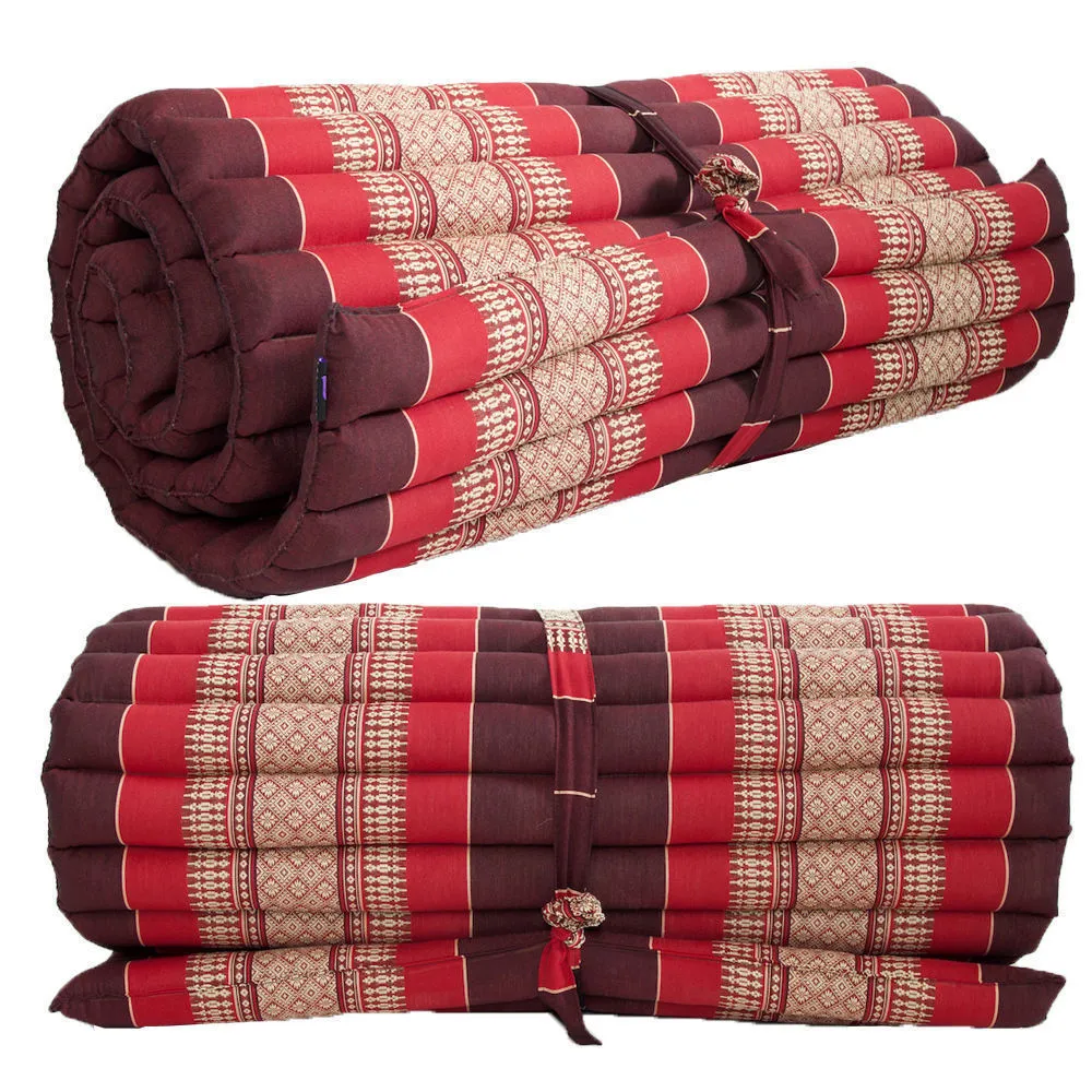 Day bed XXL Large Queen sized Roll Out Mattress Foldout Mat relaxation, day bed, camping or Yoga Matt Natural Kapok Filled_ 155 cm x 200 cm  RED