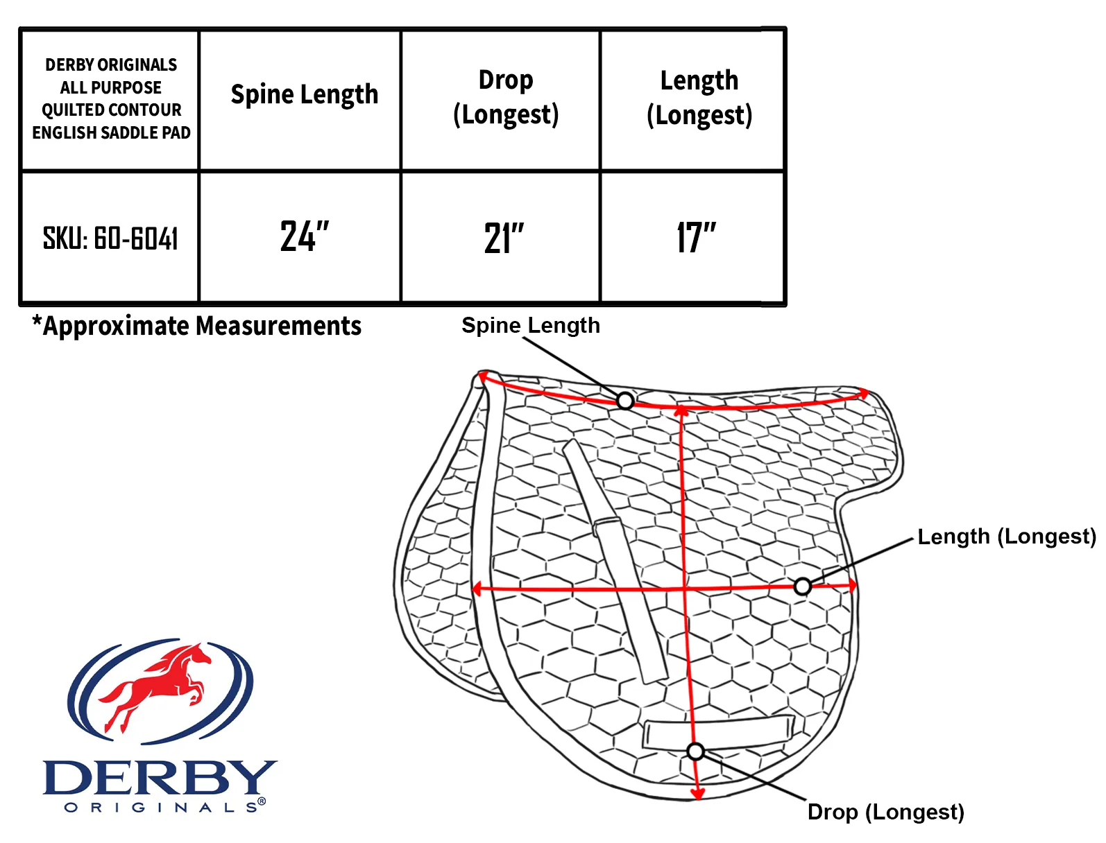 Derby Originals  All Purpose Quilted Contour English Saddle Pad