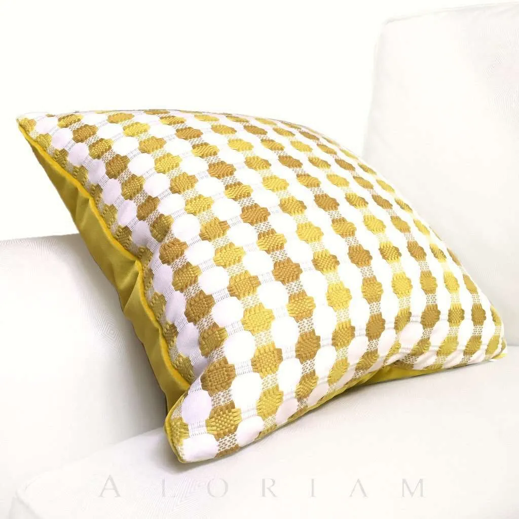 Designer Yellow White Checks Geometric Pillow Cover